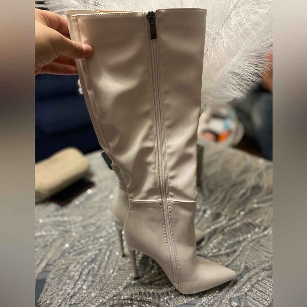 White Knee-High Stiletto Women's Boots